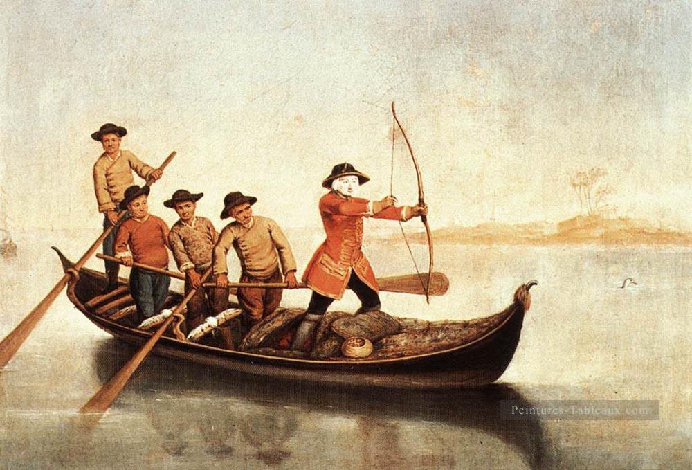 Chasseurs de canards sur les scènes de vie du lagon Pietro Longhi Peintures à l'huile